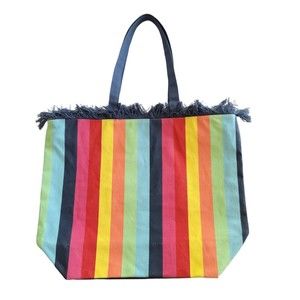 SHIRALEAH Rainbow Striped Print Canvas TOTE SHOULDER Shopper bag